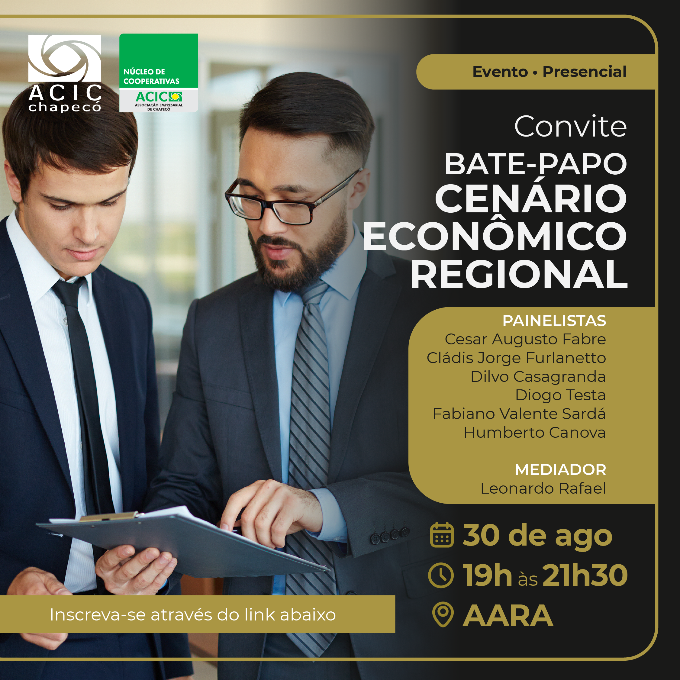 Folder do curso Bate-papo - Cenário Econômico Regional - ACIC