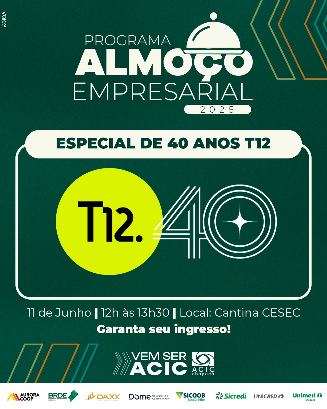 Imagem da notícia Almoço Empresarial especial em celebração aos 40 anos da Agência T12